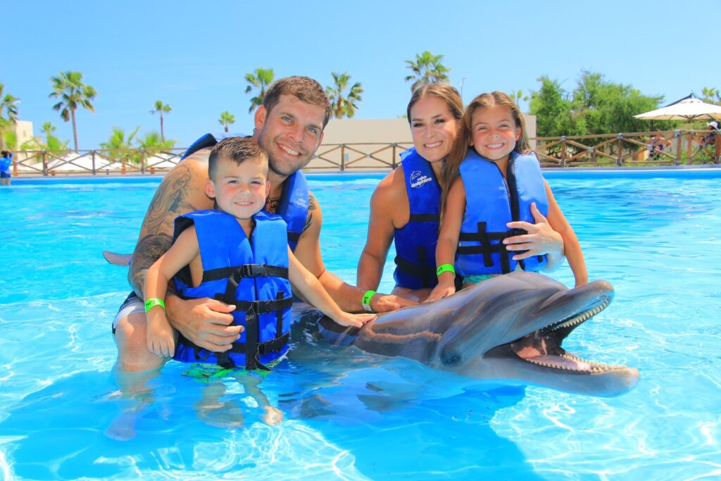 Nado con delfines en el mar hoteles Solaris